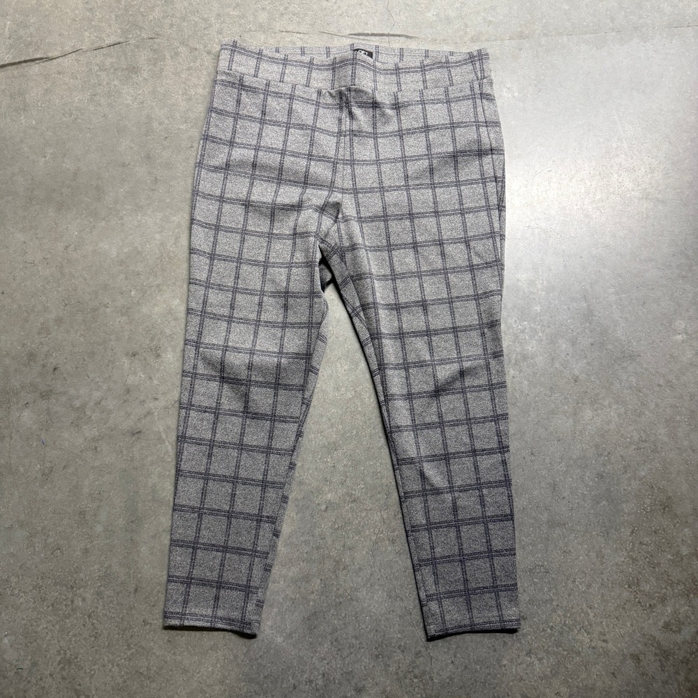 Loft Grey Navy Windowpane Plaid Pull On Leggings Pants XL